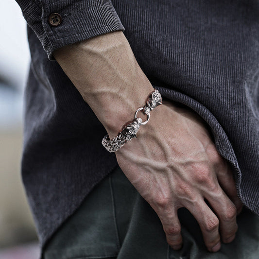 Frendorf | Viking Edelstahl Doppelwolfkopf Fenrir Armband