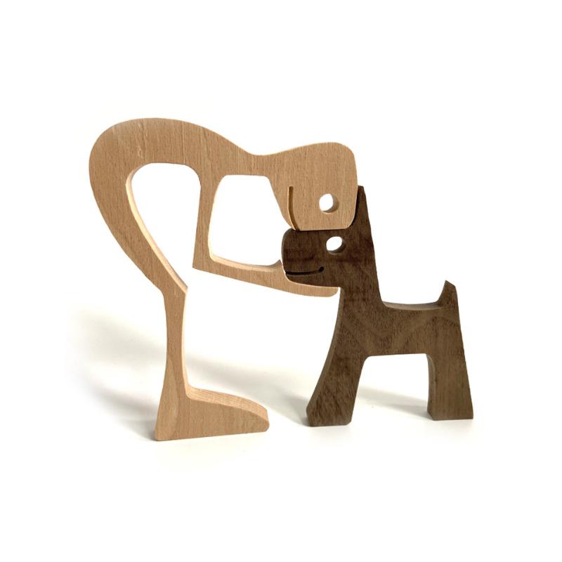 Frendorf | Haustierliebhaber Geschenke Holzskulptur Familie & Welpe Holzhandwerk Tischornamente
