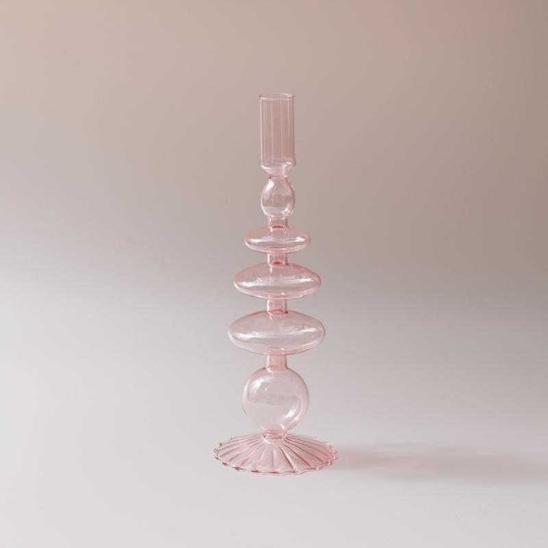 Frendorf | Rosivina Pink Glas Kerzenhalter & Vasen Set | Elegantes Design | Vielseitige Tischdekoration