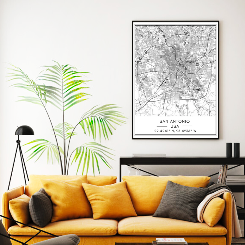 San Antonio Stadtplan - Leinwand Wandkunst Malerei