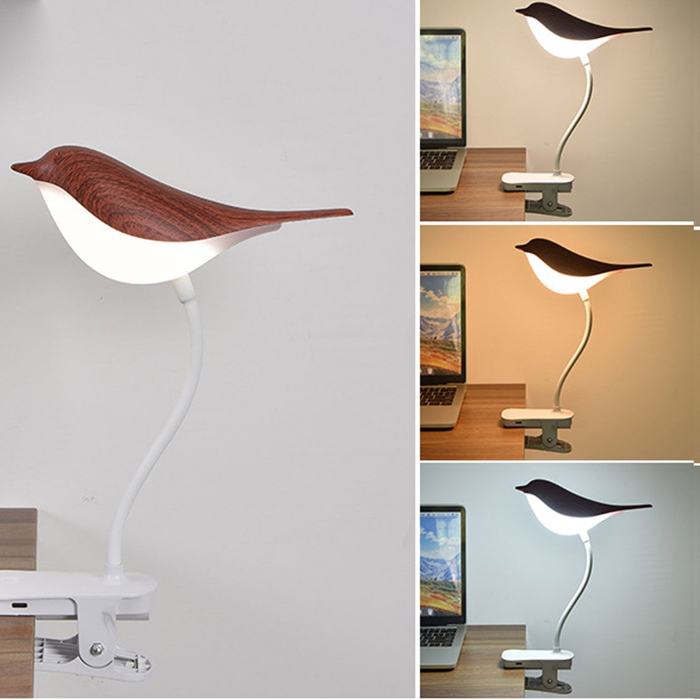 Frendorf | BrightBird Nordic LED Tischlampe | USB-Ladung | Nachtlicht mit Vogelclip | Modernes Design