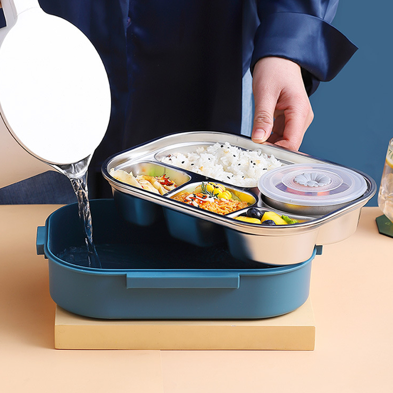Frendorf | Thermo-Lunchbox aus Edelstahl – innen aus Edelstahl – 3 oder 4 Fächer mit Suppenschüssel – Wanduhr