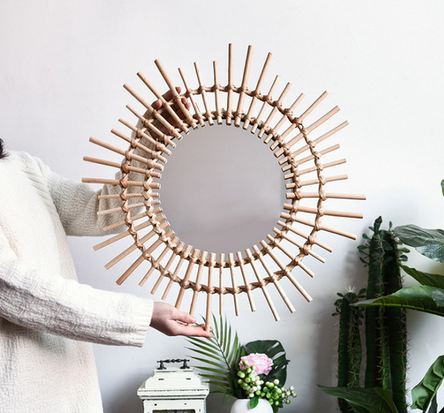 Rattan runder Sonnen spiegel