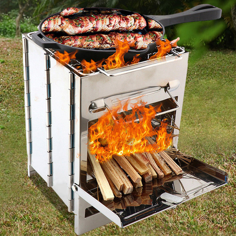 Frendorf | Outdoor Klappholzofen Mini Edelstahl Grill Camping Picknick