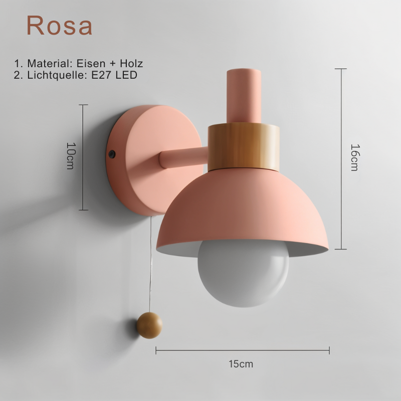 PastelLight - Minimalistische Wandleuchte aus Holz mit Zugschalter