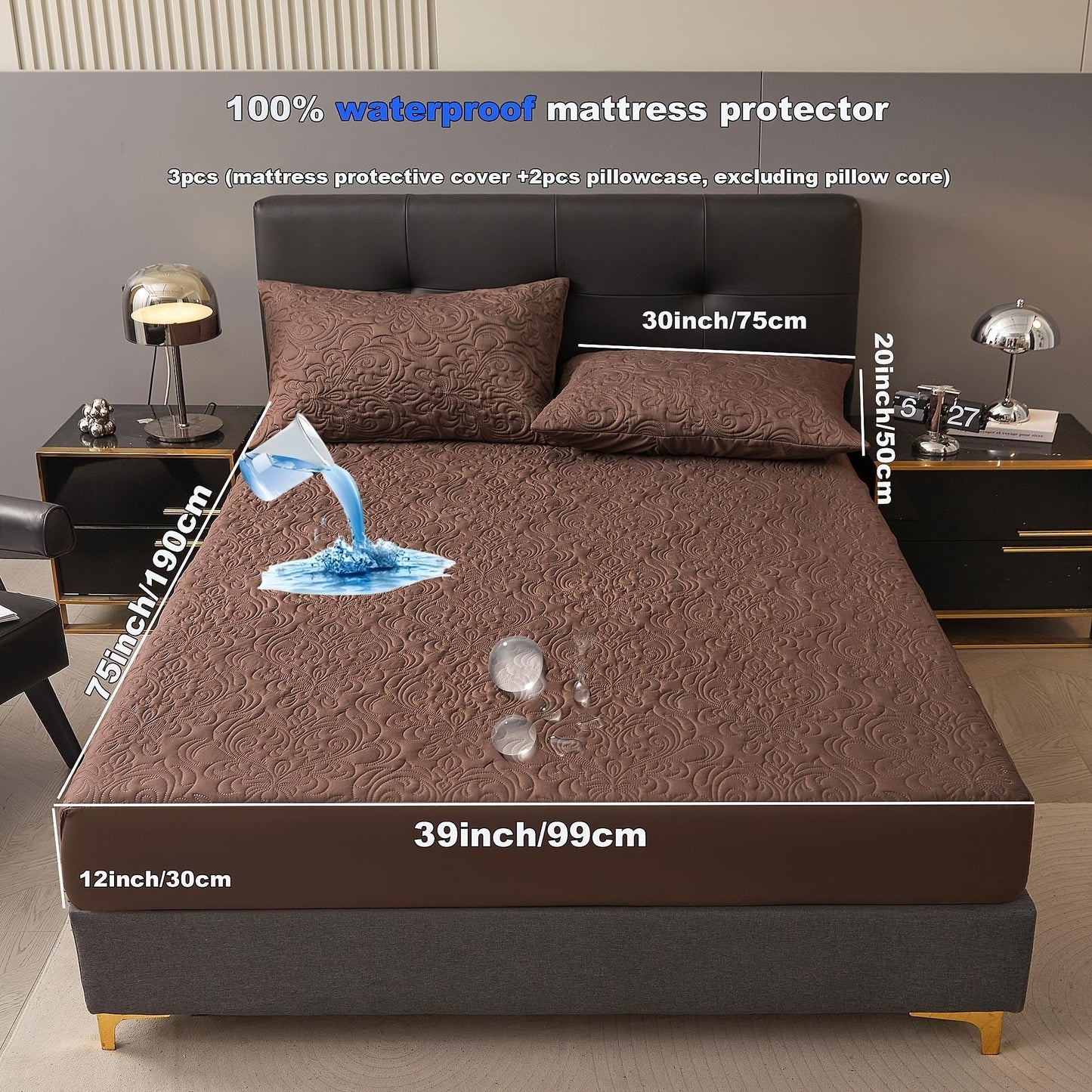 3-teiliger wasserdichter Matratzenschoner Set – Atmungsaktiv, Staubdicht, Rutschfest, Maschinenwaschbar, Spannbettlaken mit tiefem Pocket für alle Jahreszeiten
