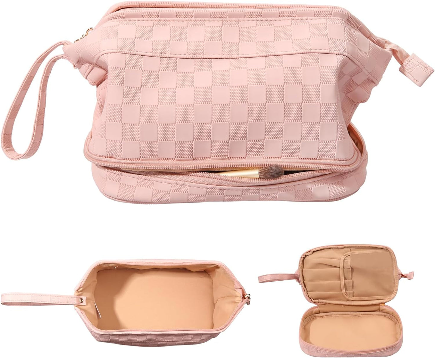 Frendorf | Abiudeng Große Make-up Tasche, Doppelschicht Kosmetiktasche, Reise Make-up Tasche, Leder Make-up Tasche, Kosmetische Reisetaschen, Tragbare Leder Kulturbeutel, Geräumige Kosmetiktasche für Frauen und Mädchen