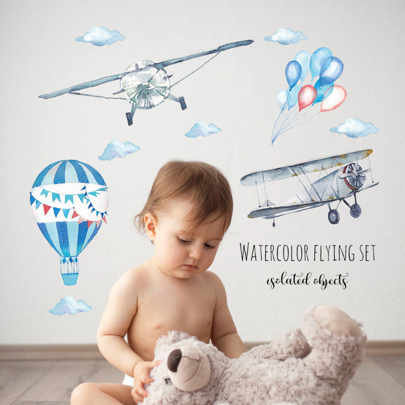 Frendorf | Cartoon Wandtattoos Aquarell Klassische Flugzeuge