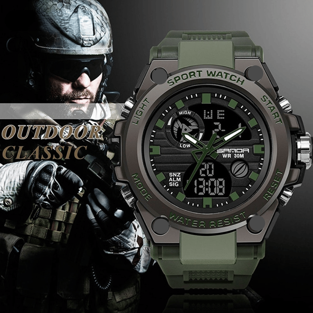 Frendorf | Sportliche Dual-Display Mode Multifunktionale wasserdichte leuchtende Herrenarmbanduhr