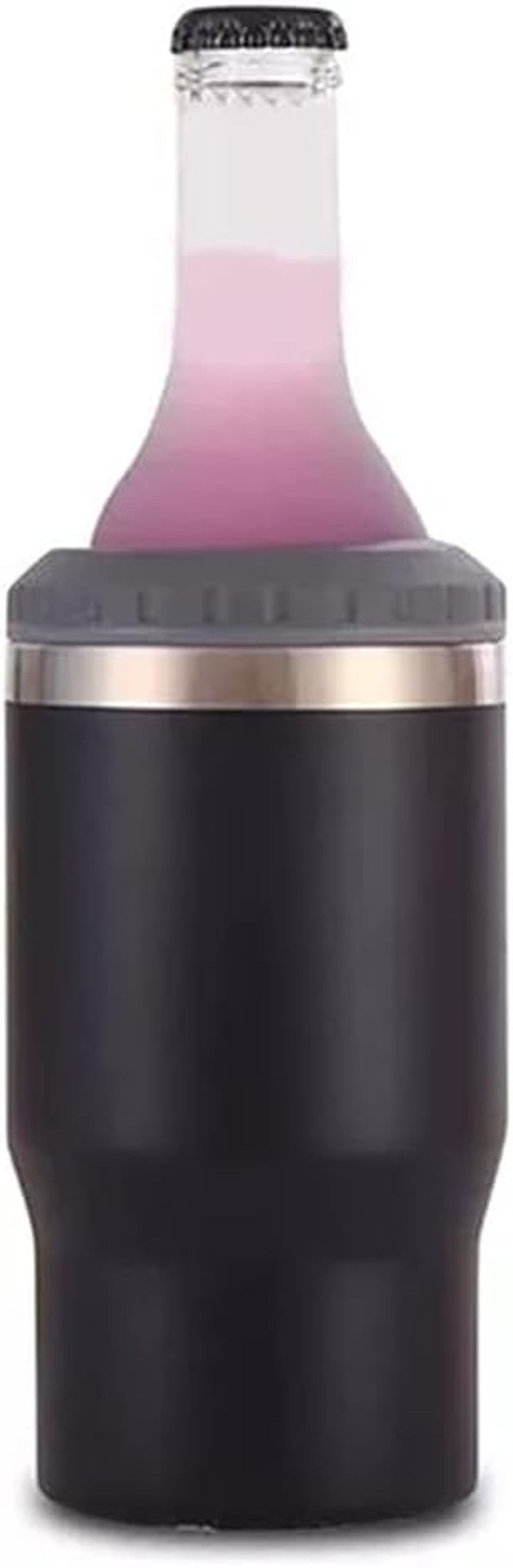 Frendorf | 4 in 1 Edelstahl Dose-/Flaschenisolator, 14Oz Zwei-Wege-Deckel SUS Isolierte Dose Kühler, Bierflaschenhalter (Schwarz)