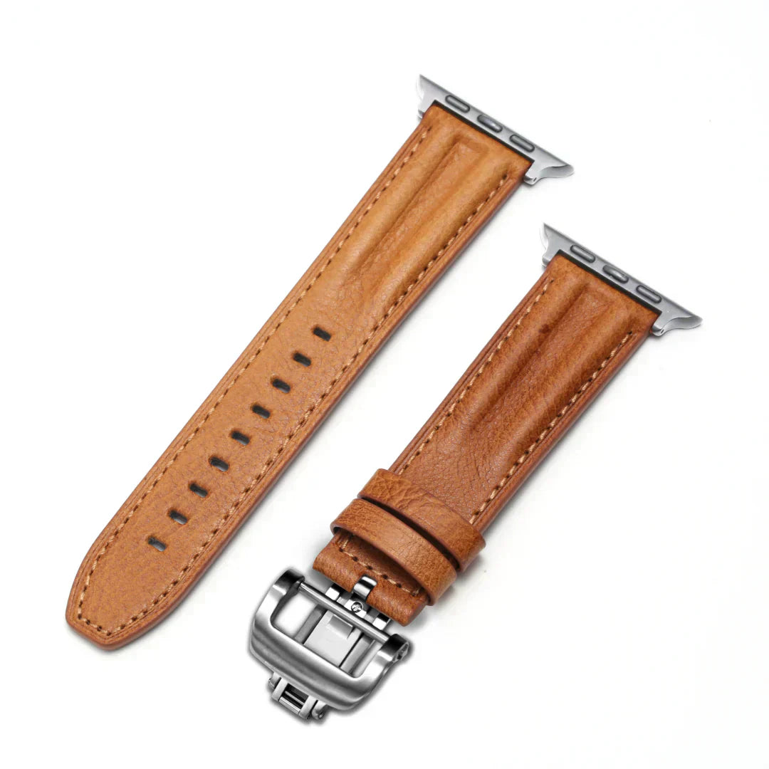 Frendorf | Luxuriöses Lederarmband mit Schmetterlingsverschluss und Rille für die Apple Watch