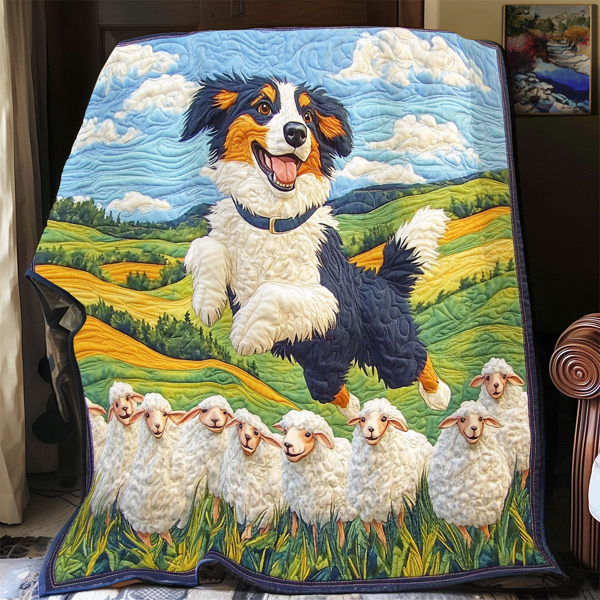 Border Collie und Schafdecke