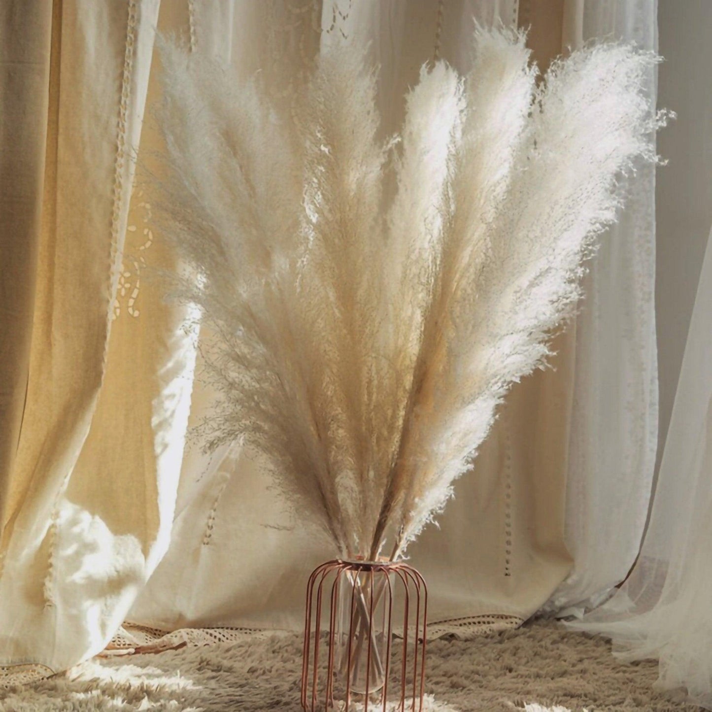 80 cm natürlicher, echter getrockneter Pampasgrasstrauß (weiß / beige / grau) │ flauschige Feder für moderne Boho-Heimdekoration