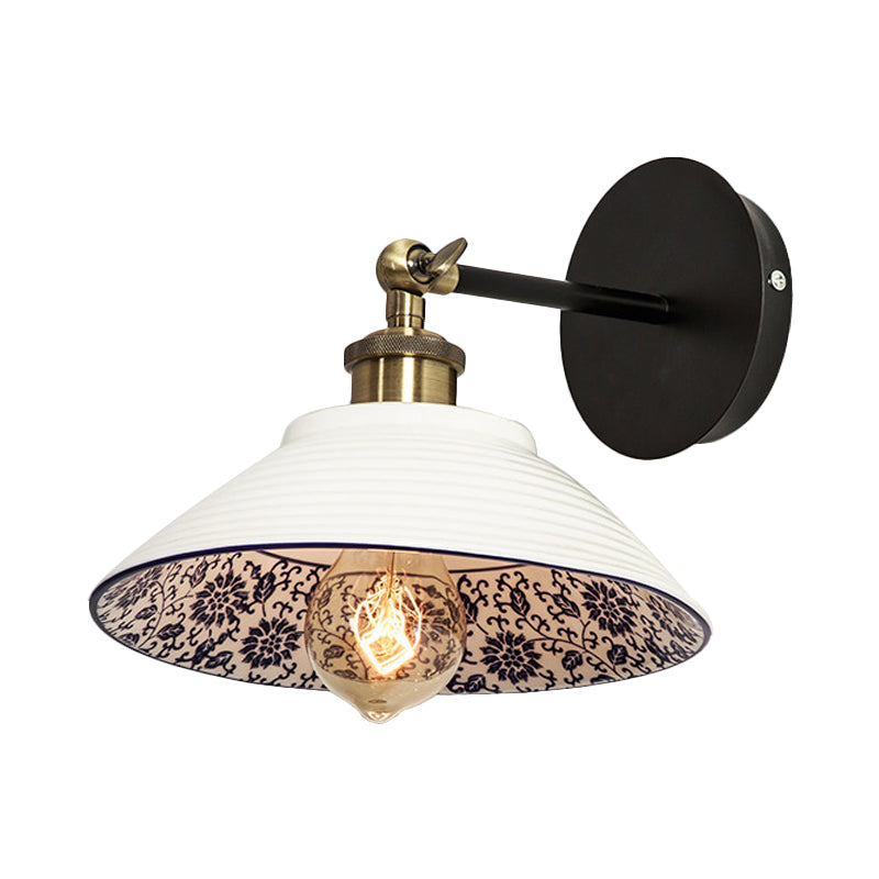Frendorf | 1 Licht Wandmontage Verlichting Vintage Restaurant Wandlamp Armatuur met Golf/Scalloped Kom/Keramische Shade in Wit