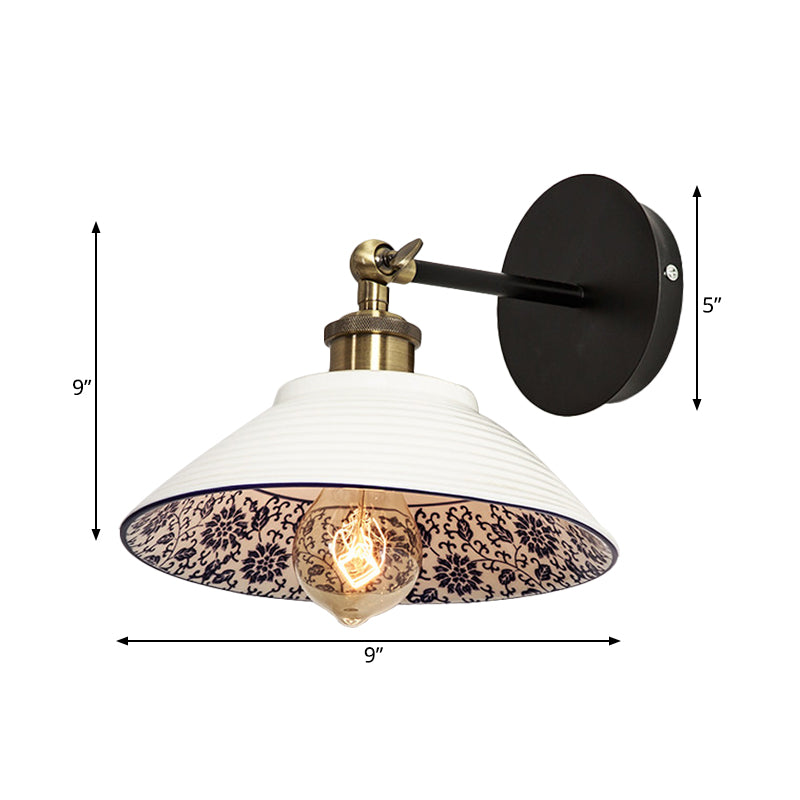 Frendorf | 1 Licht Wandmontage Verlichting Vintage Restaurant Wandlamp Armatuur met Golf/Scalloped Kom/Keramische Shade in Wit