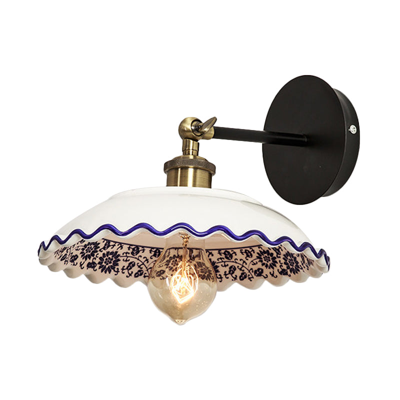 Frendorf | 1 Licht Wandmontage Verlichting Vintage Restaurant Wandlamp Armatuur met Golf/Scalloped Kom/Keramische Shade in Wit