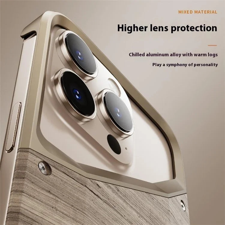 Frendorf | Holz Aluminium Metall Rahmenloser Stoßfänger Rüstung Stoßfestes Handyhülle Für iPhone