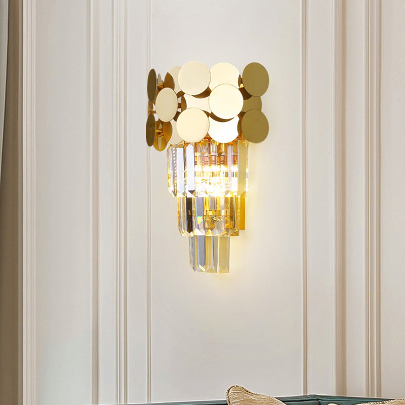 Frendorf | 1-Bulb Wandlamp Modernisme Woonkamer Sconcelicht met Gelaagde Kristallen Blokschaduw in Goud