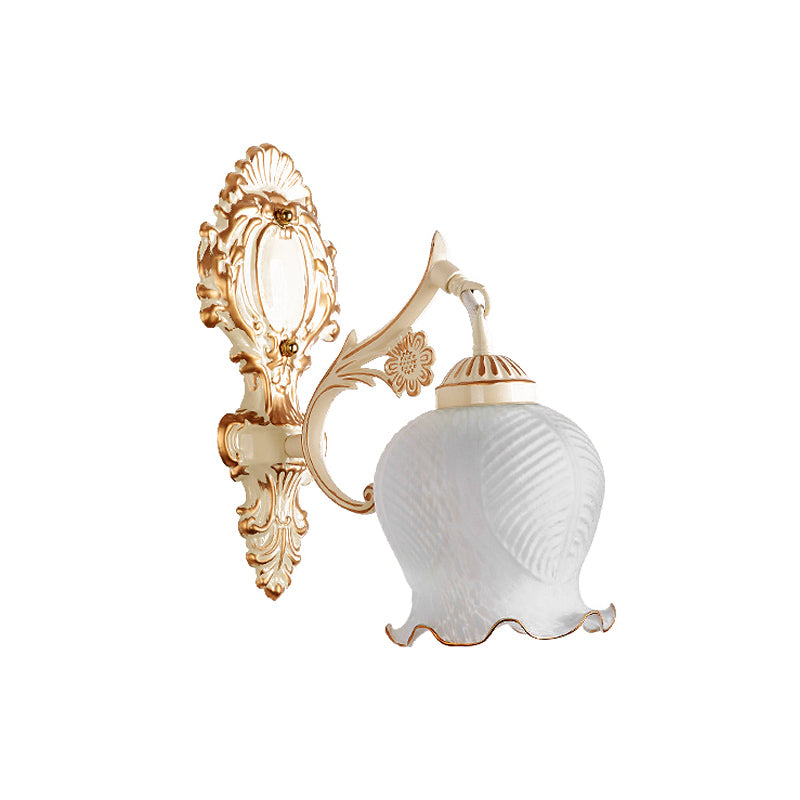 Frendorf | 1/2-Bulb Flower Wandlamp Fixture Traditionele Witte Glazen Wandlamp Verlichting voor Woonkamer
