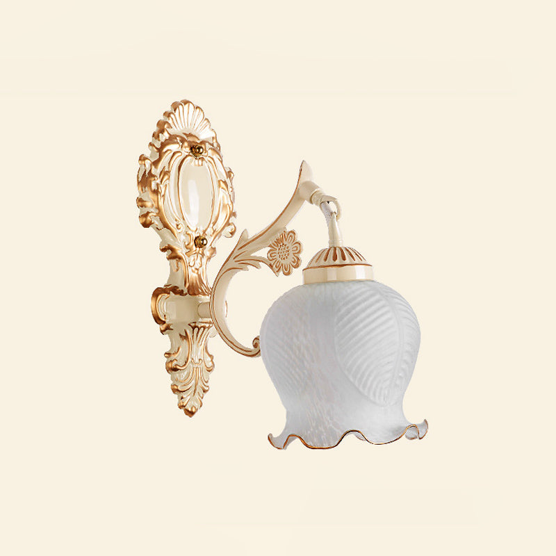 Frendorf | 1/2-Bulb Flower Wandlamp Fixture Traditionele Witte Glazen Wandlamp Verlichting voor Woonkamer