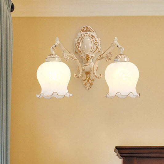 Frendorf | 1/2-Bulb Flower Wandlamp Fixture Traditionele Witte Glazen Wandlamp Verlichting voor Woonkamer