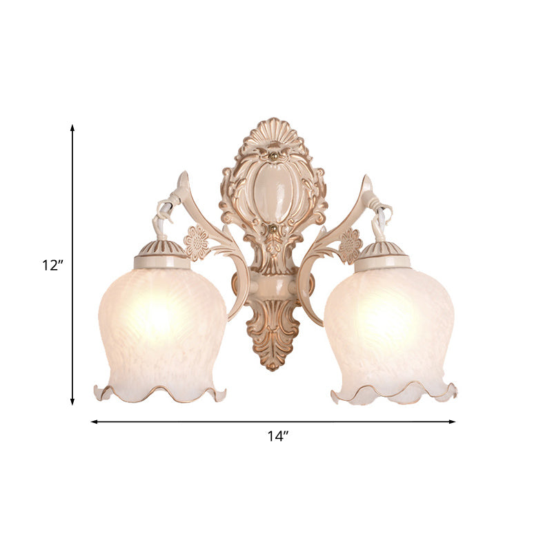 Frendorf | 1/2-Bulb Flower Wandlamp Fixture Traditionele Witte Glazen Wandlamp Verlichting voor Woonkamer