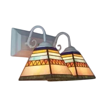 Frendorf | Piramide Wandlamp Tiffany Stijl Rvs Glas 2 Lampen Witte Vanity Wandlamp voor Woonkamer, Mediterraan / Boot