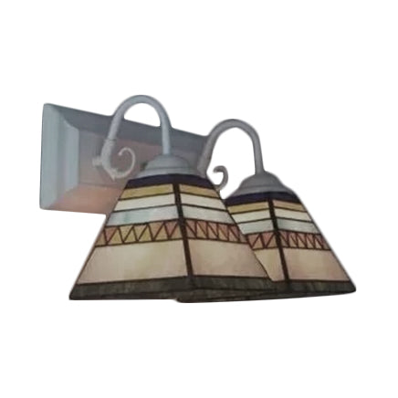 Frendorf | Piramide Wandlamp Tiffany Stijl Rvs Glas 2 Lampen Witte Vanity Wandlamp voor Woonkamer, Mediterraan / Boot