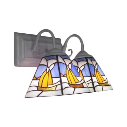 Frendorf | Piramide Wandlamp Tiffany Stijl Rvs Glas 2 Lampen Witte Vanity Wandlamp voor Woonkamer, Mediterraan / Boot