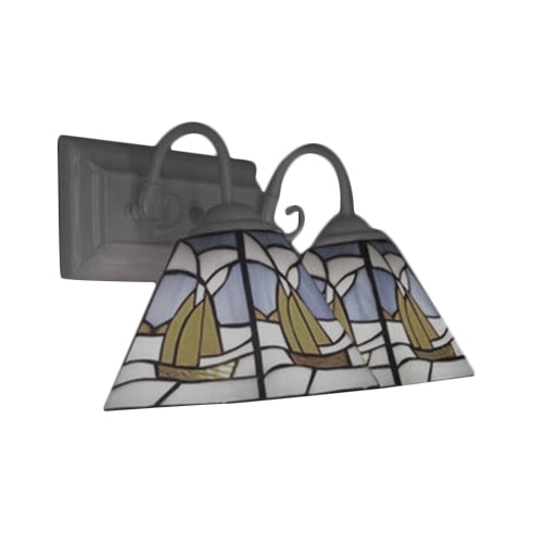 Frendorf | Piramide Wandlamp Tiffany Stijl Rvs Glas 2 Lampen Witte Vanity Wandlamp voor Woonkamer, Mediterraan / Boot