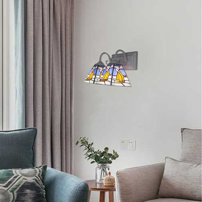 Frendorf | Piramide Wandlamp Tiffany Stijl Rvs Glas 2 Lampen Witte Vanity Wandlamp voor Woonkamer, Mediterraan / Boot