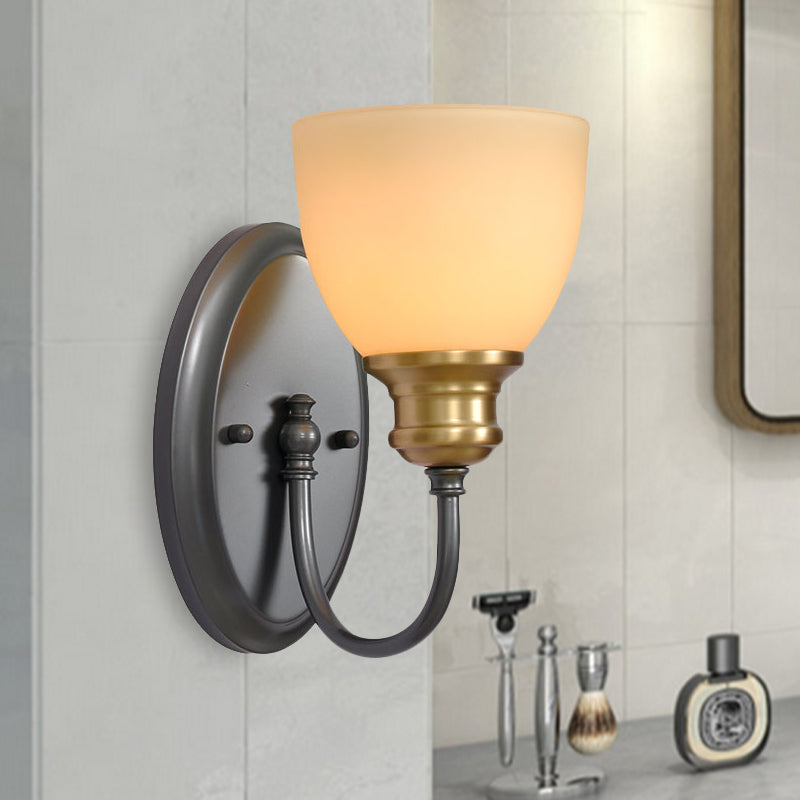 Frendorf | Frosted Glass Zwarte Wandlamp Bud 1/2-Kop Platteland Wandlicht met Metalen Zwanenhalsarm