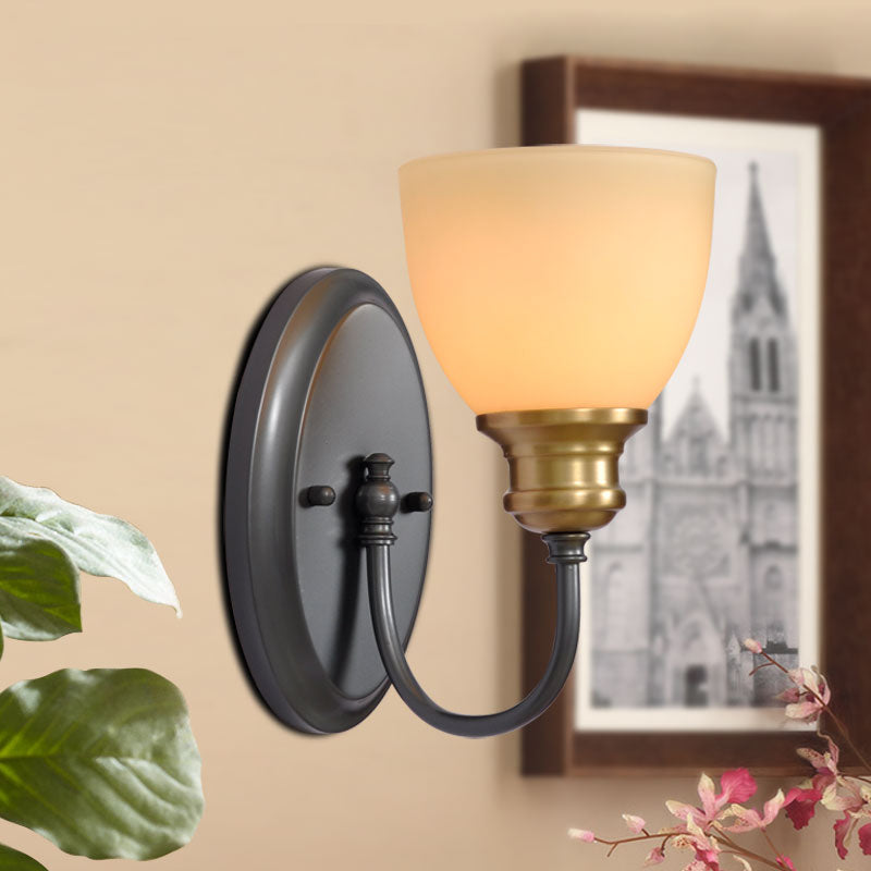 Frendorf | Frosted Glass Zwarte Wandlamp Bud 1/2-Kop Platteland Wandlicht met Metalen Zwanenhalsarm