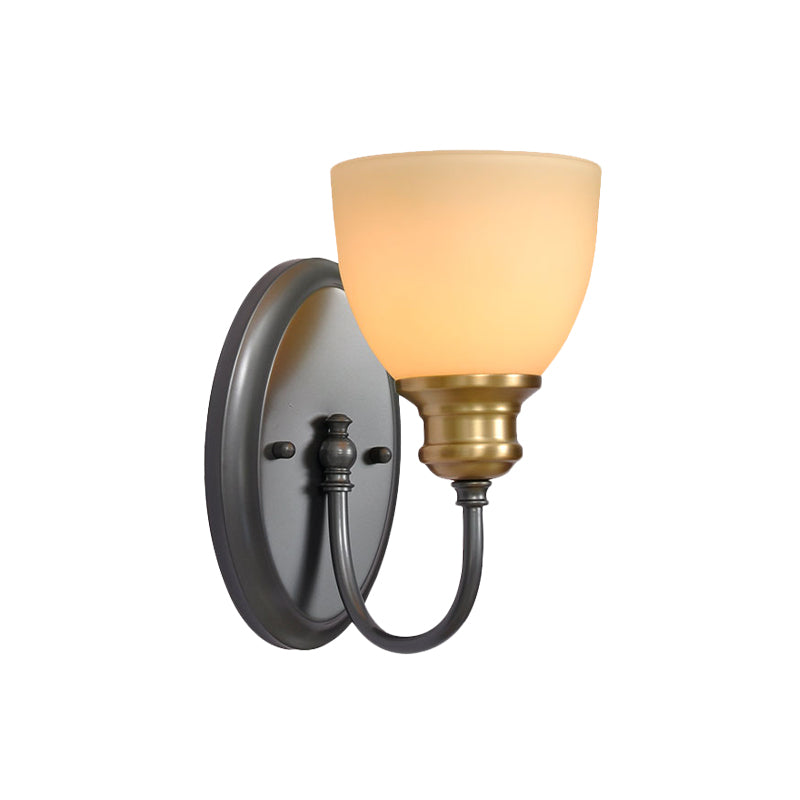 Frendorf | Frosted Glass Zwarte Wandlamp Bud 1/2-Kop Platteland Wandlicht met Metalen Zwanenhalsarm