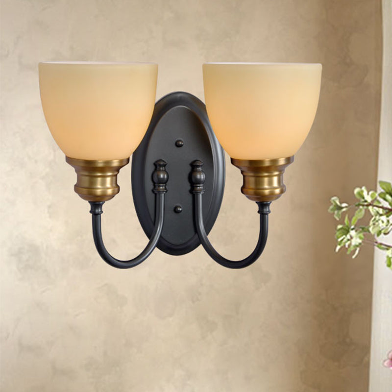 Frendorf | Frosted Glass Zwarte Wandlamp Bud 1/2-Kop Platteland Wandlicht met Metalen Zwanenhalsarm