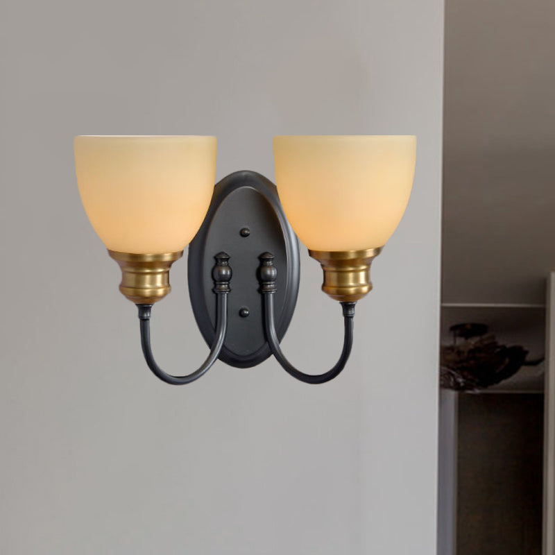Frendorf | Frosted Glass Zwarte Wandlamp Bud 1/2-Kop Platteland Wandlicht met Metalen Zwanenhalsarm