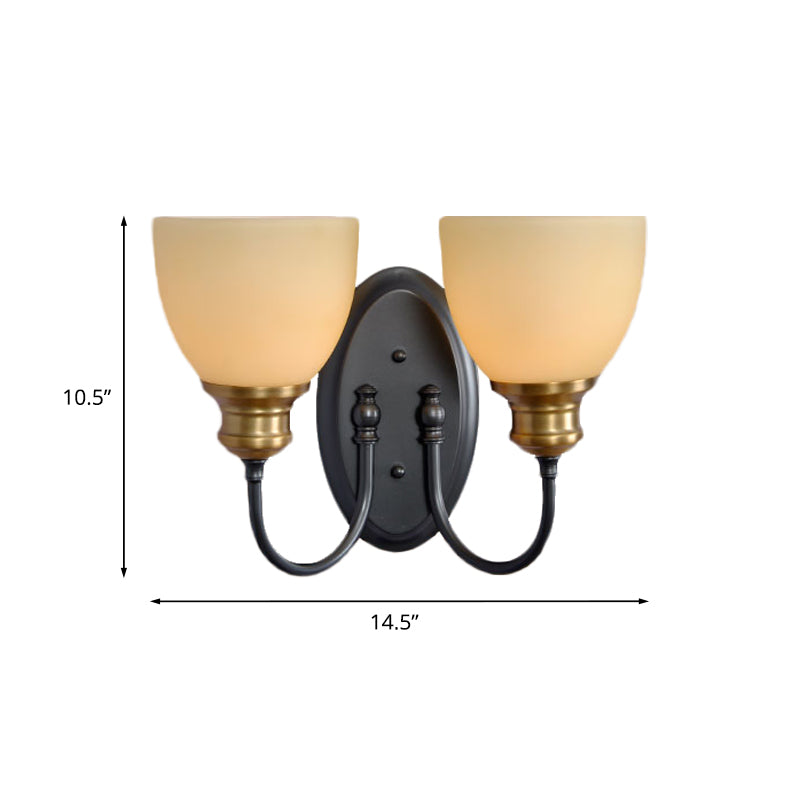 Frendorf | Frosted Glass Zwarte Wandlamp Bud 1/2-Kop Platteland Wandlicht met Metalen Zwanenhalsarm