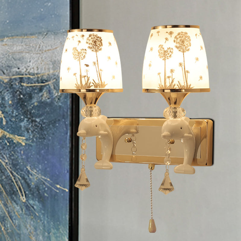 Frendorf | Dolphin Basis Bed Wandlamp Metaal 1/2 Lichten Kinder Wandlamp Lichtarmatuur in Wit met Trekkoord