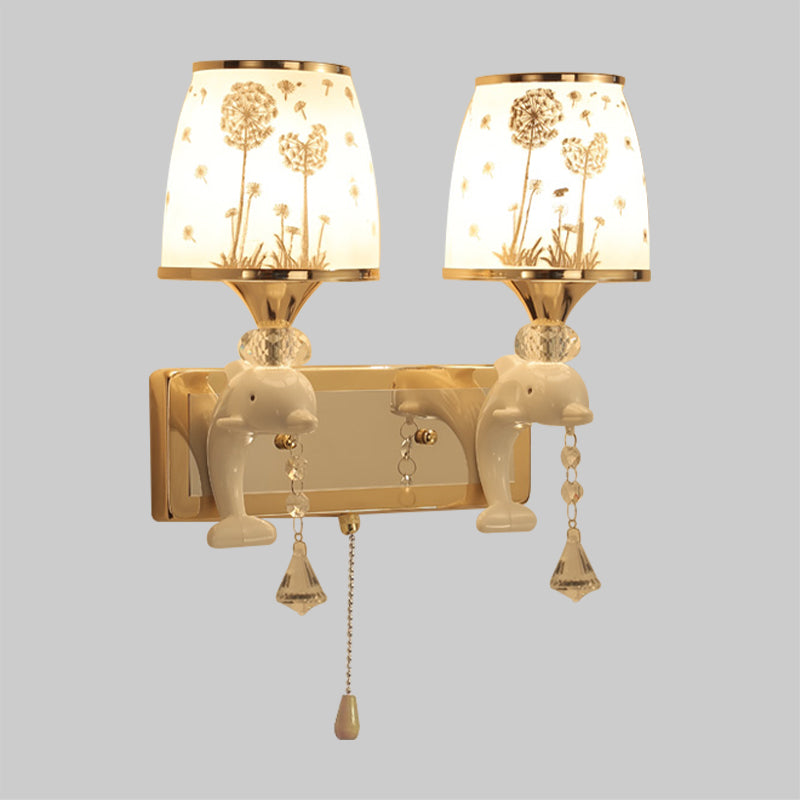 Frendorf | Dolphin Basis Bed Wandlamp Metaal 1/2 Lichten Kinder Wandlamp Lichtarmatuur in Wit met Trekkoord