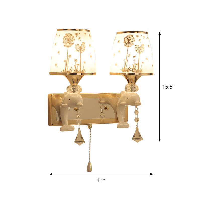 Frendorf | Dolphin Basis Bed Wandlamp Metaal 1/2 Lichten Kinder Wandlamp Lichtarmatuur in Wit met Trekkoord