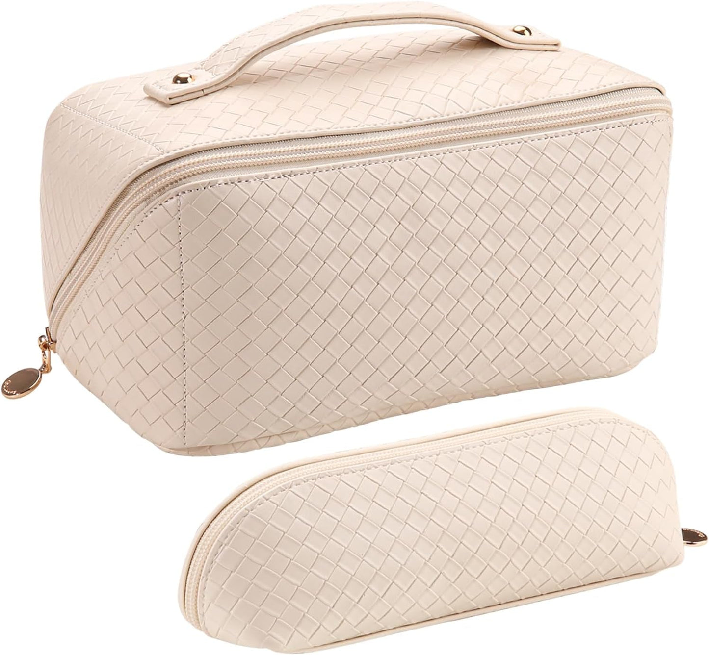 Frendorf | Abiudeng Große Make-up Tasche, Doppelschicht Kosmetiktasche, Reise Make-up Tasche, Leder Make-up Tasche, Kosmetische Reisetaschen, Tragbare Leder Kulturbeutel, Geräumige Kosmetiktasche für Frauen und Mädchen