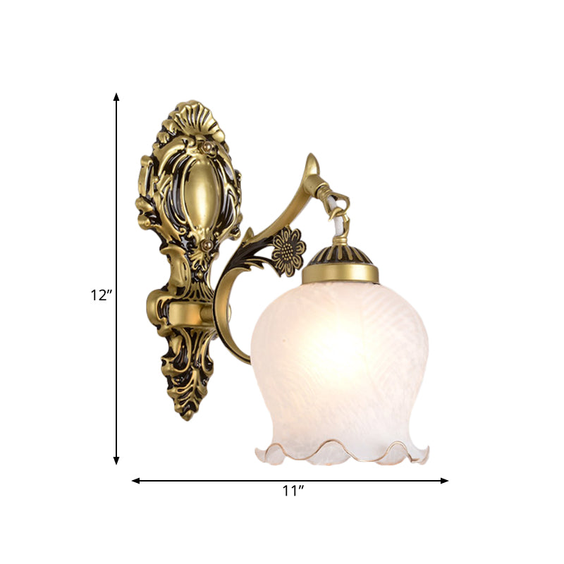 Frendorf | Antiqued Flower Wandmontage Verlichting 1/2-Kop Opal Glas Wandlamp Fixture in Brons voor Slaapkamer