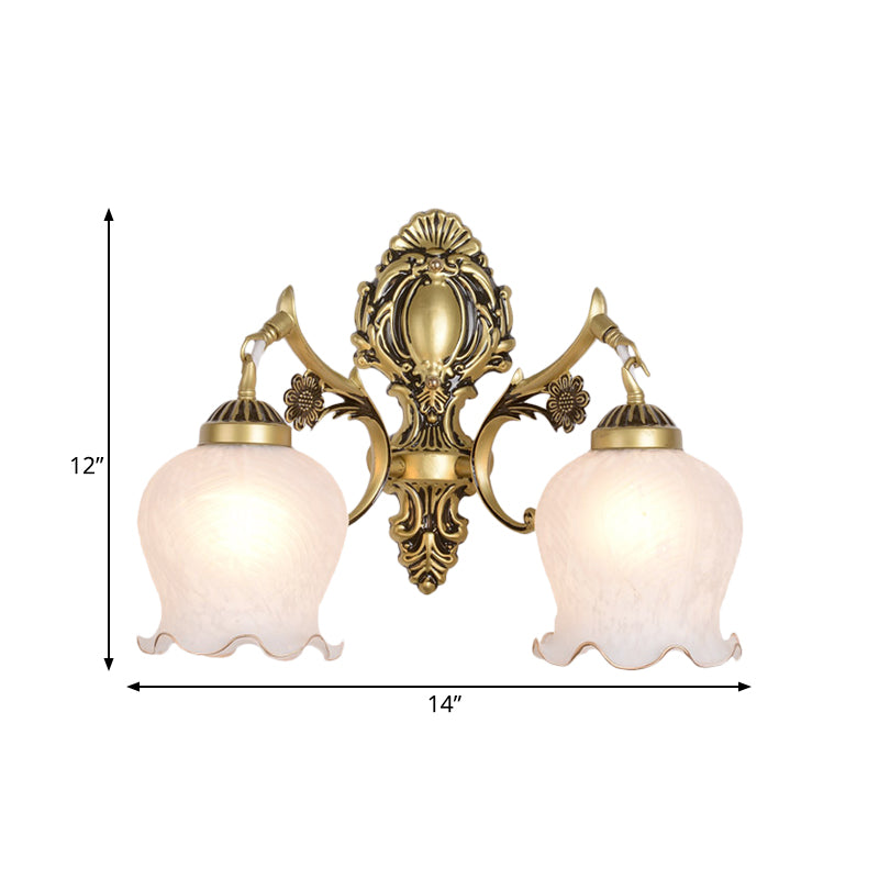 Frendorf | Antiqued Flower Wandmontage Verlichting 1/2-Kop Opal Glas Wandlamp Fixture in Brons voor Slaapkamer