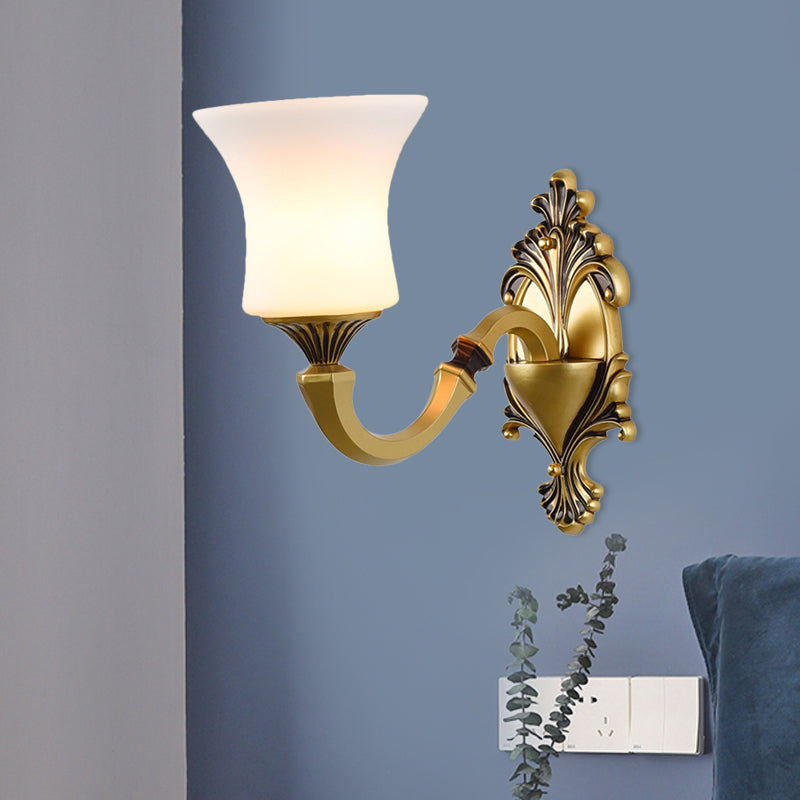 Frendorf | Bell Schlafzimmer Oben Wandmontierte Lampe Antik Froste Glas 1/2-Licht Messing Wandlampe Zubehör