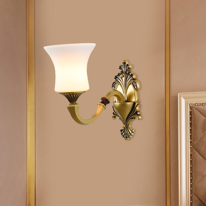 Frendorf | Bell Schlafzimmer Oben Wandmontierte Lampe Antik Froste Glas 1/2-Licht Messing Wandlampe Zubehör