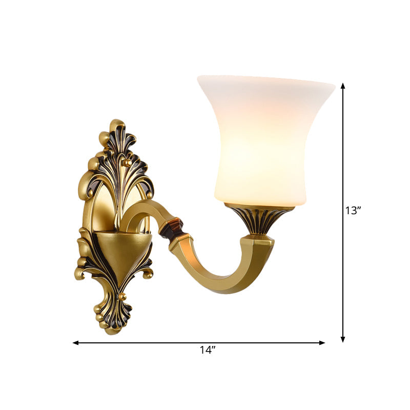 Frendorf | Bell Schlafzimmer Oben Wandmontierte Lampe Antik Froste Glas 1/2-Licht Messing Wandlampe Zubehör