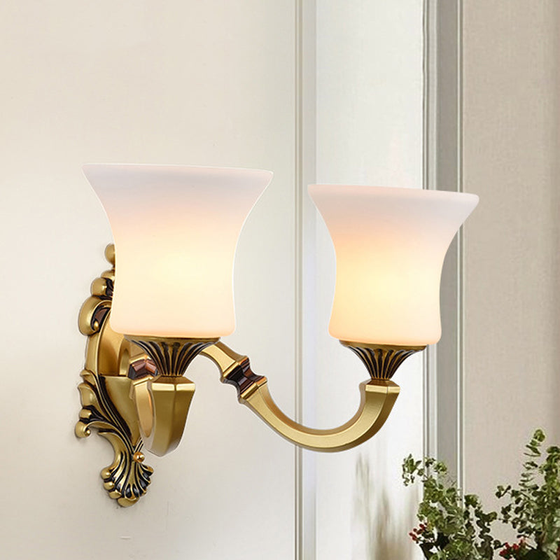 Frendorf | Bell Schlafzimmer Oben Wandmontierte Lampe Antik Froste Glas 1/2-Licht Messing Wandlampe Zubehör