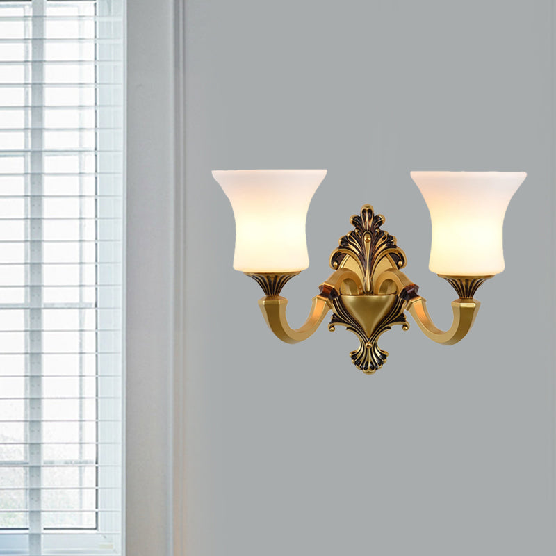 Frendorf | Bell Schlafzimmer Oben Wandmontierte Lampe Antik Froste Glas 1/2-Licht Messing Wandlampe Zubehör