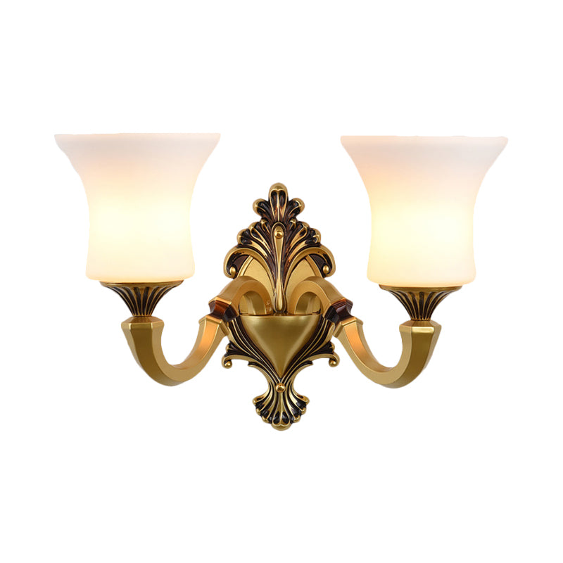 Frendorf | Bell Schlafzimmer Oben Wandmontierte Lampe Antik Froste Glas 1/2-Licht Messing Wandlampe Zubehör