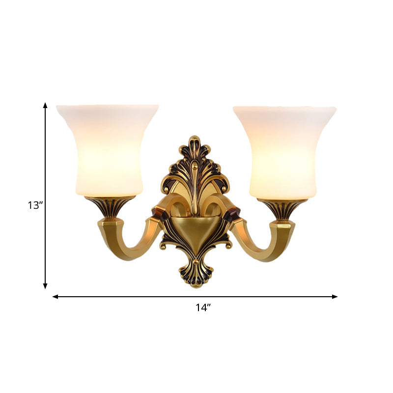 Frendorf | Bell Schlafzimmer Oben Wandmontierte Lampe Antik Froste Glas 1/2-Licht Messing Wandlampe Zubehör